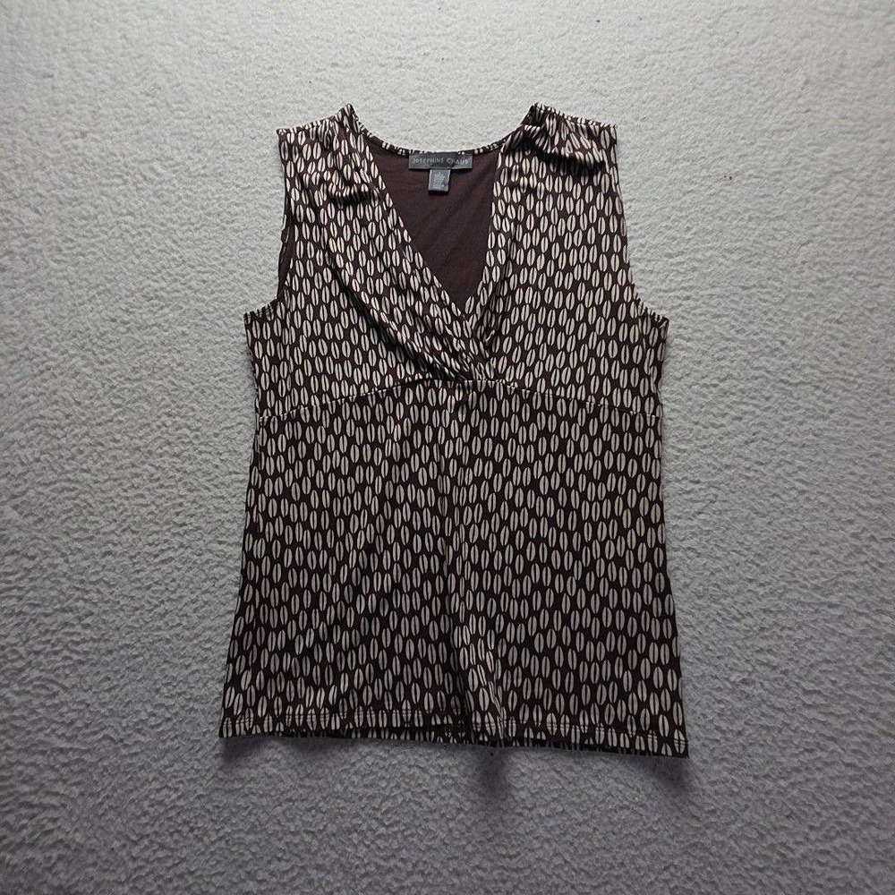 Josephine Chaus Tank Top Womens Large Brown V Neck Sleeveless Geometric Jersey